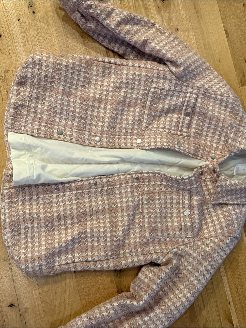 H&M Pink and Cream Houndstooth Tweed Jacket